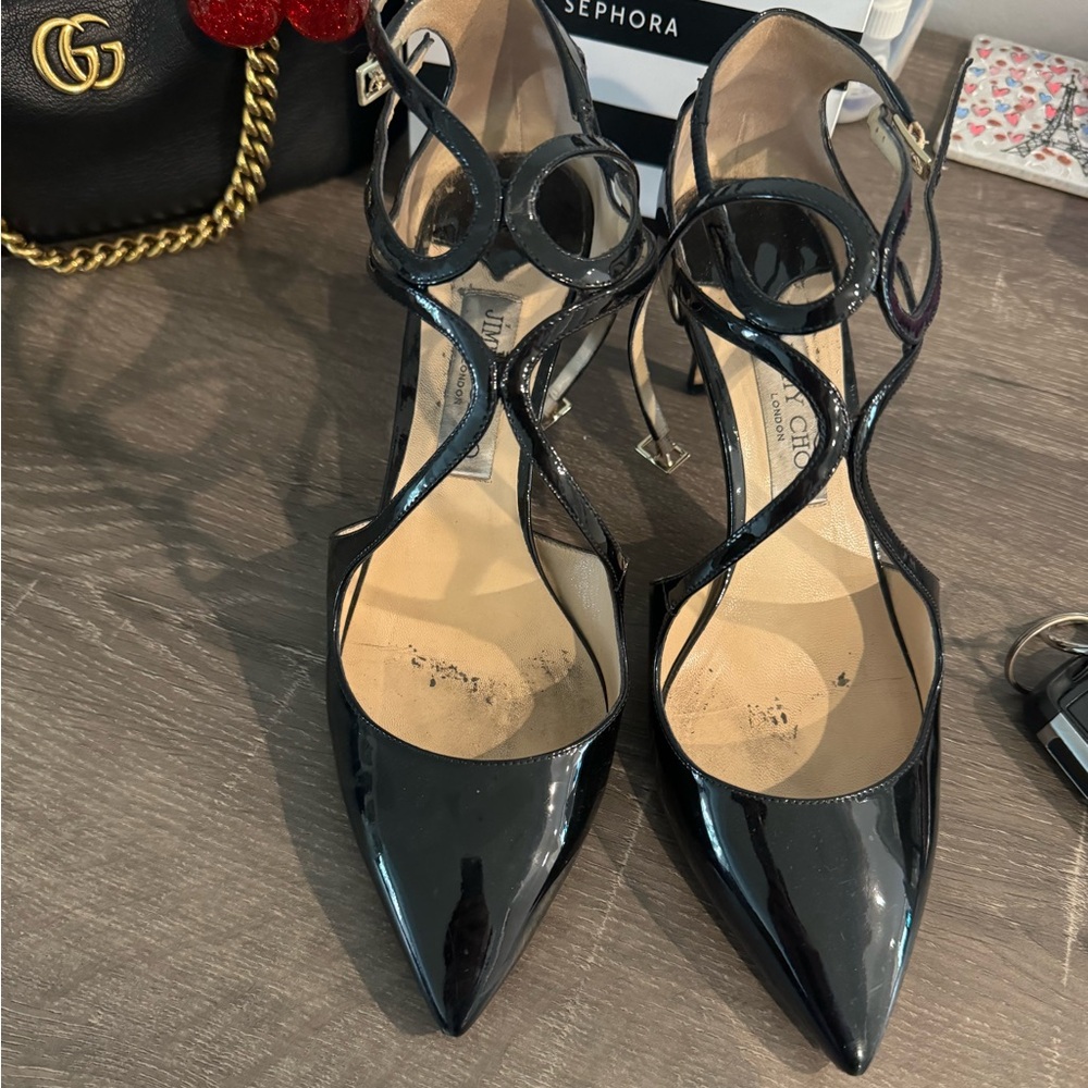 Jimmy choo black patent leather heels
